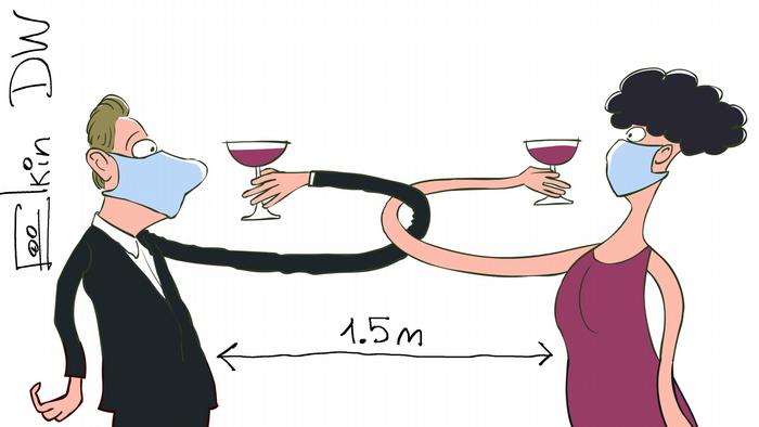 Карикатура Сергея Ёлкина на тему социального дистанцирования