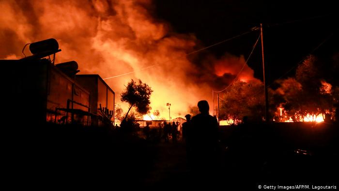 Пожар в лагере для беженцев Мориа на острове Лесбос