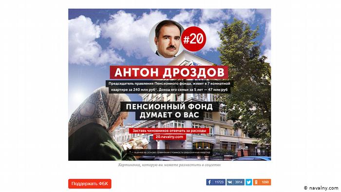 Скриншот с сайта Навального с фотографией Антона Дроздова