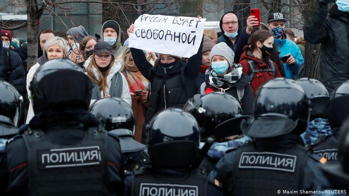 Russland Moskau | Proteste gegen Regierung | wegen Verhaftung von Nawalny