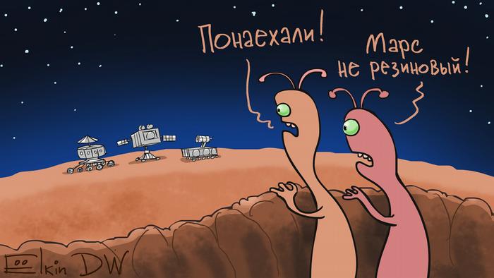 Karikatur von Sergey Elkin zu Auf dem Mars wird es allmählig eng.