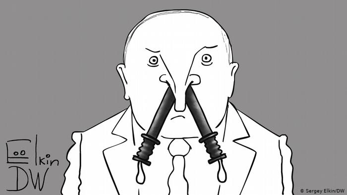 Лукашенко, из ноздрей которого свисают резиновые дубинки
