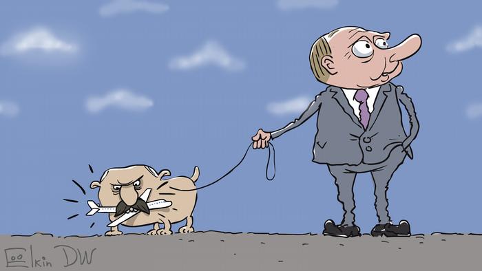 Путин держит на поводке пса Лукашенко - карикатура Сергея Елкина