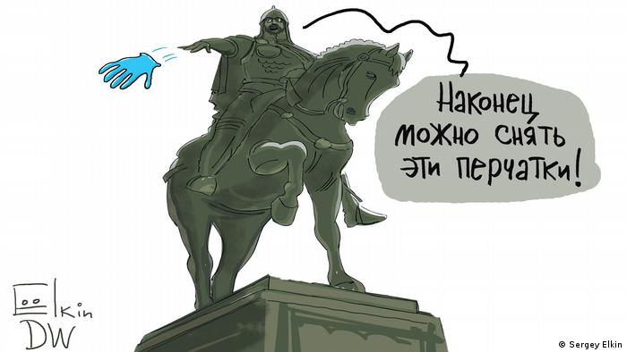 Karikatur von Sergey Elkin | Aufhebung der Handschuhepflicht in Moskau