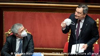 Рим, 27 апреля 2021. Премьер-министр Марио Драги излагает в сенате Италии план использования финансовой помощи ЕС 