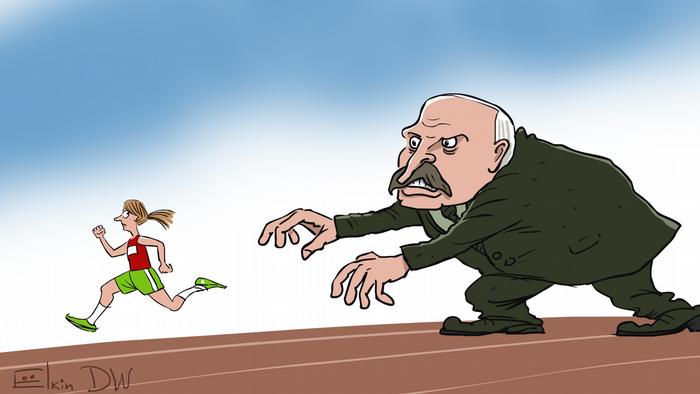 Karikatur Sergey Elkin Sportlerin Timanowskaja Belarus 