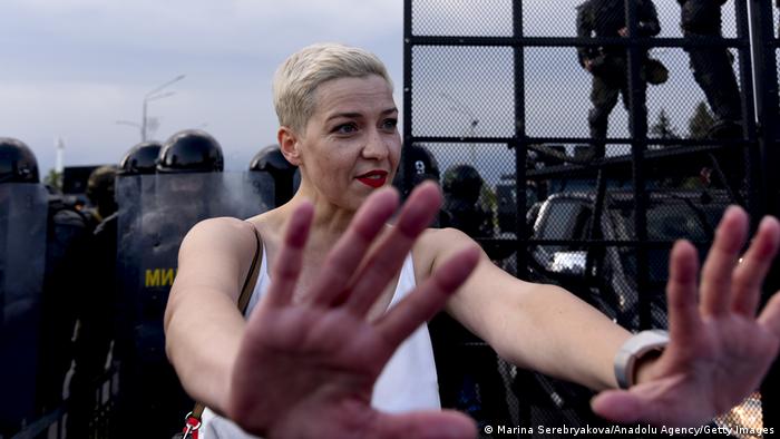 Мария Колесникова во время протестов в Минске в августе 2020 года 