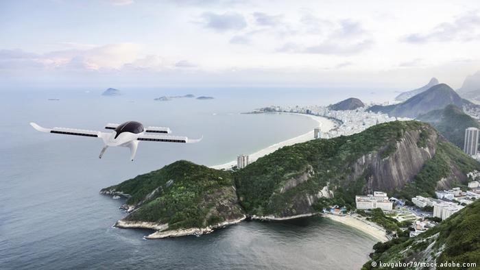 Рекламная картинка: электрический бизнес-джет Lilium на подлете к Рио-де-Жанейро