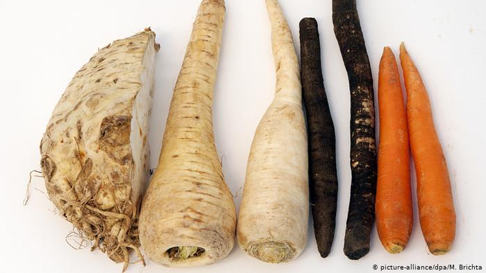 Овощи: пастернак, корень претрушки, морковь, сельдерей.