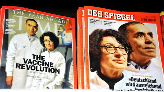 Обложки журналов Time Magazine и Spiegel с портретами создателей фирмы Biontech