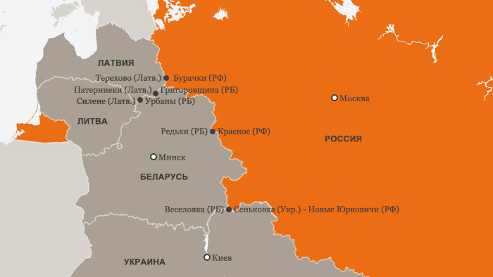 Инфографика границ России, Беларуси, Литвы, Латвии и Украины