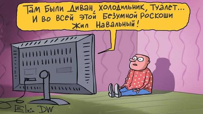 Карикатура Сергея Елкина: российская пропаганда о Навальном