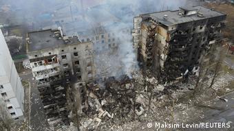 Разрушенный многоэтажный жилой дом в Киеве, 3 марта 2022 года