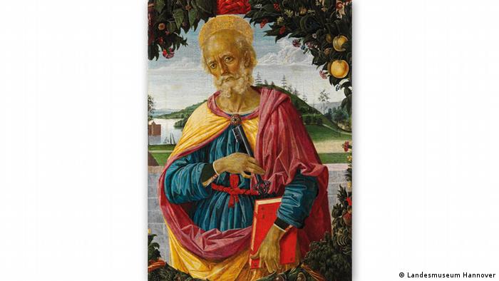 Картина Пьетро Перуджино Святой Петр на фоне венка из фруктов