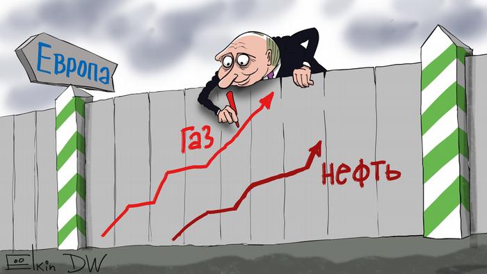 Карикатура Сергея Ёлкина: Путин и цены на газ и нефть для Европы 